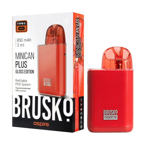 Перезаправляемая Под-Система Бруско Миникан Плюс Глосс эдишен (Brusko Minican Plus Gloss Edition) 850 mah, Красный